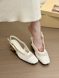 Women's square toe woven slingback sandals in microfiber with rubber sole