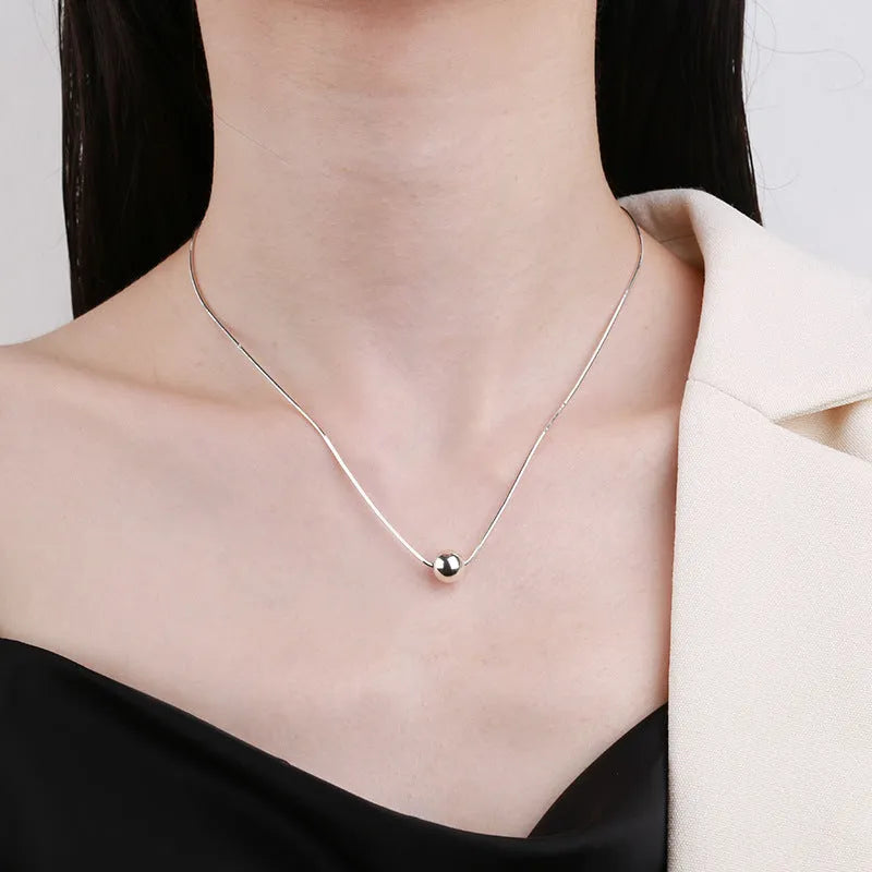 925 sterling silver clavicle chain necklace with small spherical pendant charms in round design