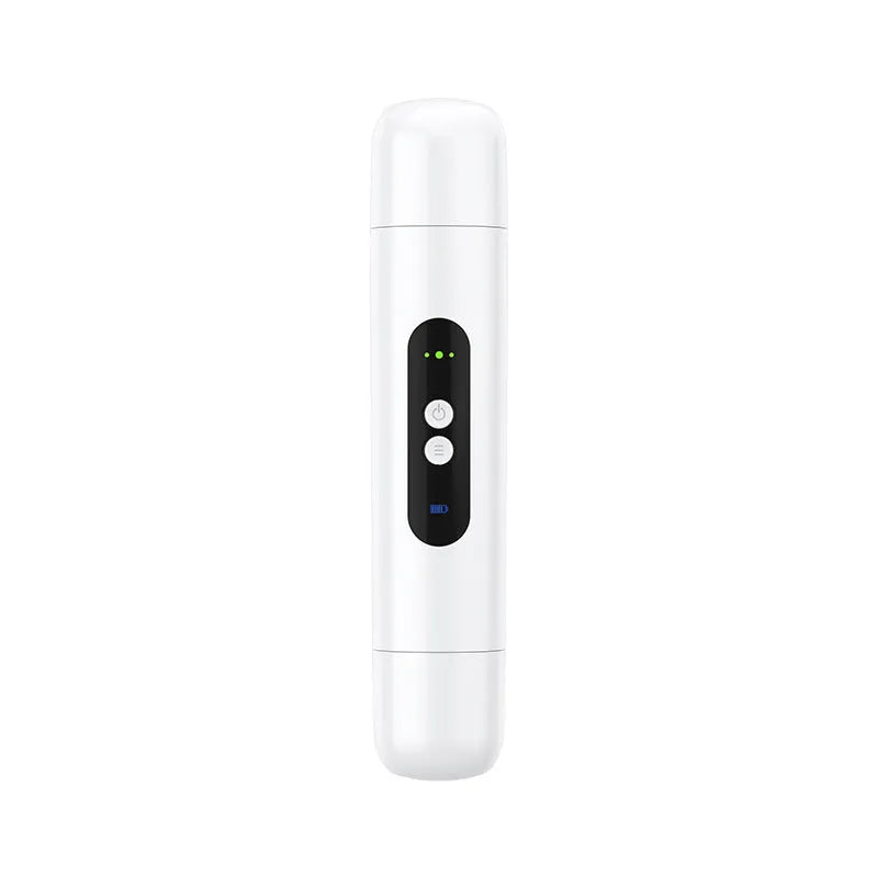Portable electric depilator with floating blade in white or pink colour with USB charging cable
