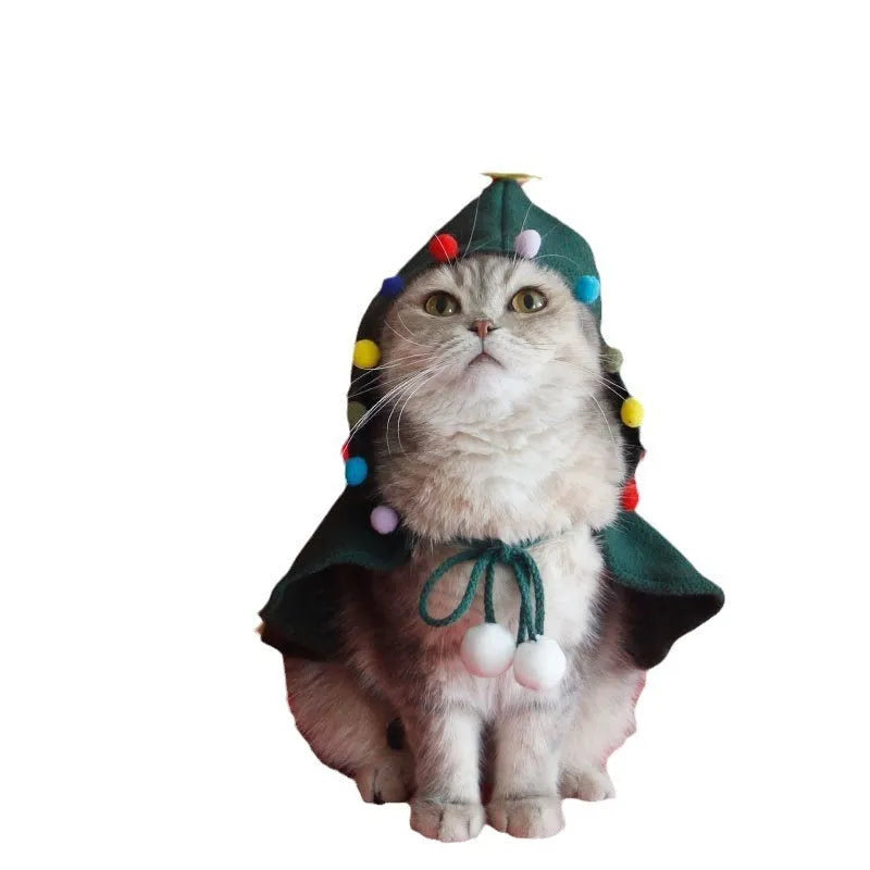 Red polar fleece Christmas cloak with hood and antlers on a dog, showing sizes S M L XL.