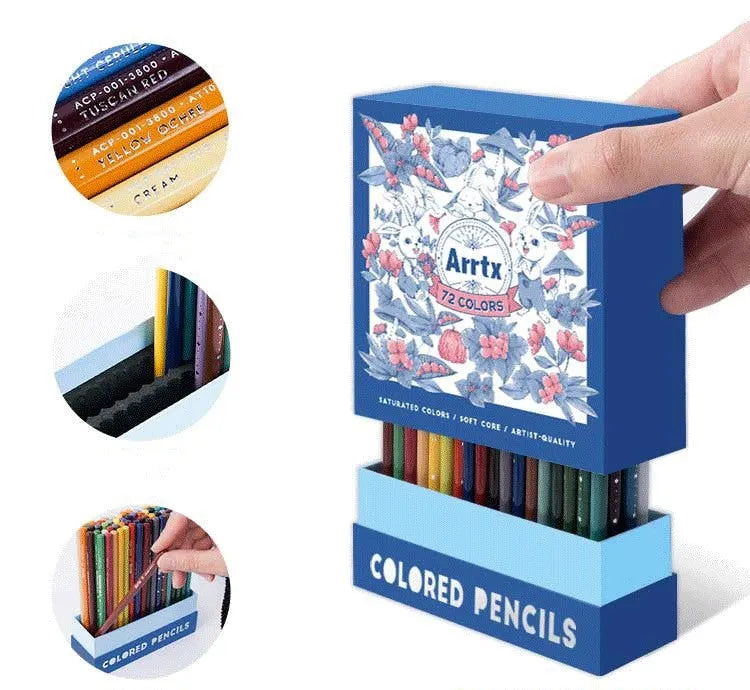 Boxed set of 72 basswood coloured pencils with soft cores for art and drawing.