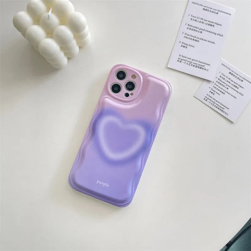 TPU Phone Case with Fog Overlapping Love Design for iPhone 13, 12, 11, X Series Models, Pink Purple Colour Options with Matching Bracelet Choice