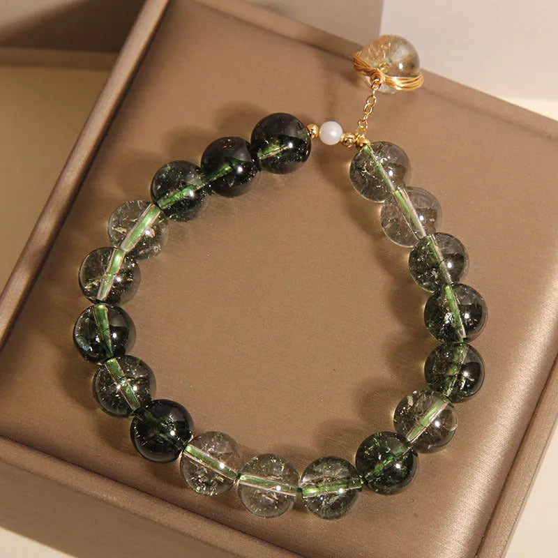 Women's green phantom quartz and chorite crystal bracelet in Japanese Korean style