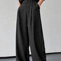 Black men's vertical striped pleated casual trousers with elasticated waist