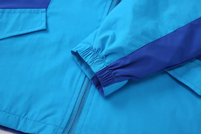 Boys' thin blue acetate jacket with long sleeves and front zipper for children over 140cm tall