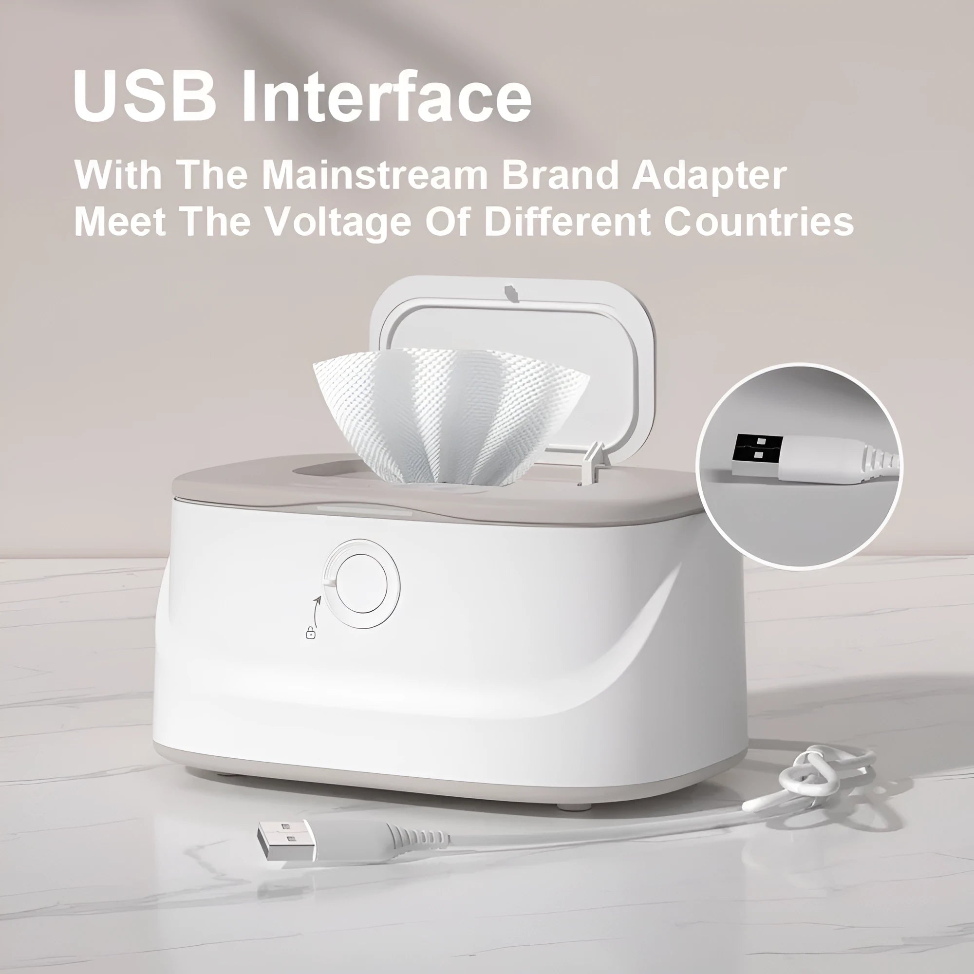 Baby wipe heater night light USB plug-in car constant temperature wipes box in white polypropylene