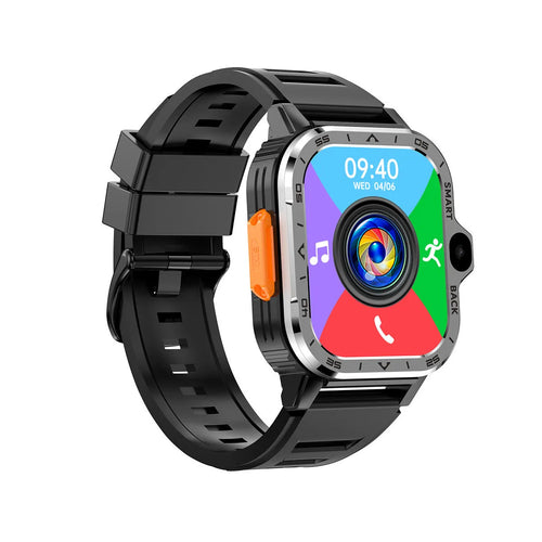 Black or silver Android smart watch with touch screen, shown as a sports bracelet on a wrist.