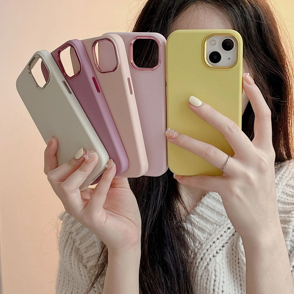 Full-cover liquid silicone metal phone case in Antique White for iPhone 14 Pro Max
