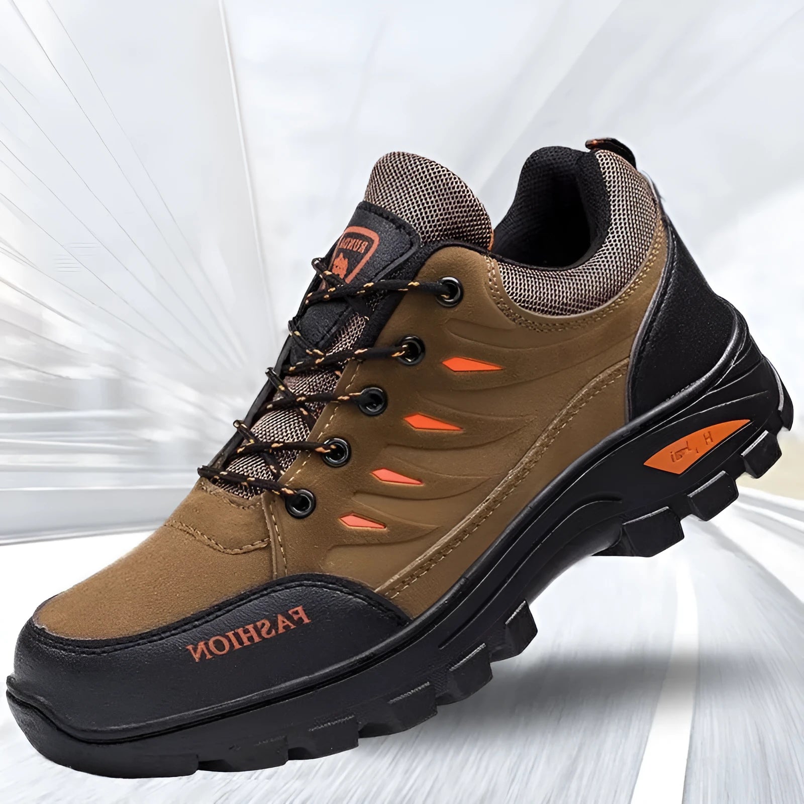 Men's suede hiking shoes in green colour with rubber soles and lace-up closure