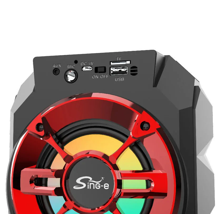 Portable wireless Bluetooth speaker with colour LED lights and retractable pull rod handle