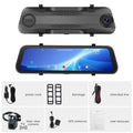 9.66 inch streaming media rearview mirror with touch screen and dual cameras for vehicle recording