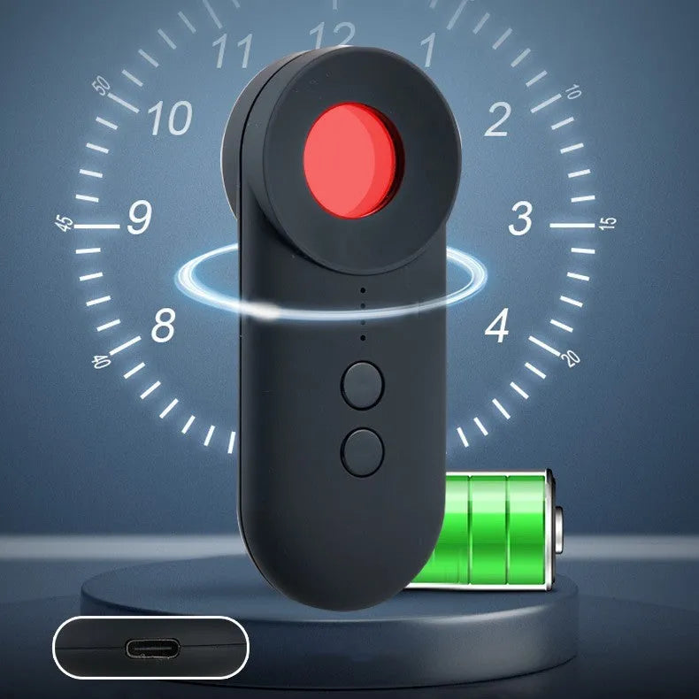 Black ABS handheld GPS and camera lens detector with a USB charging port.