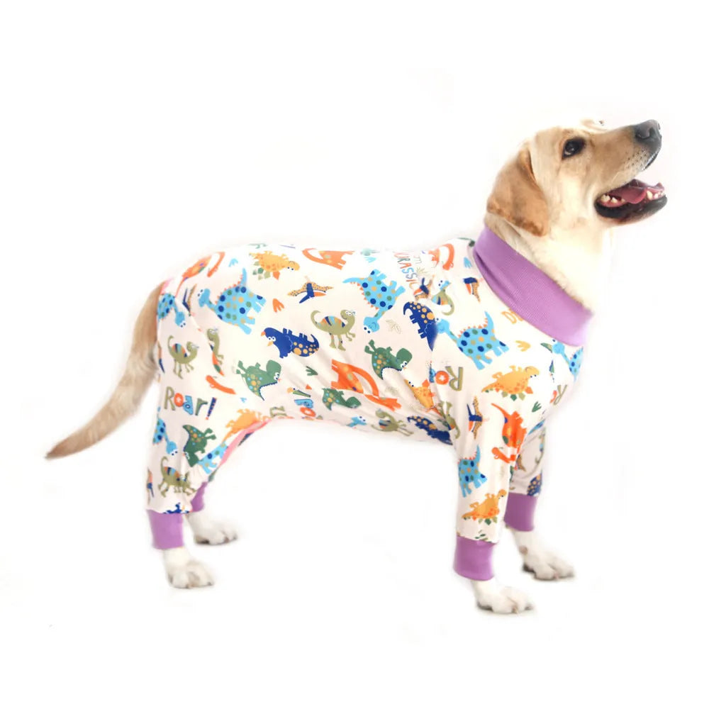Cotton dog jumpsuit with cute printed design showing front view on mannequin