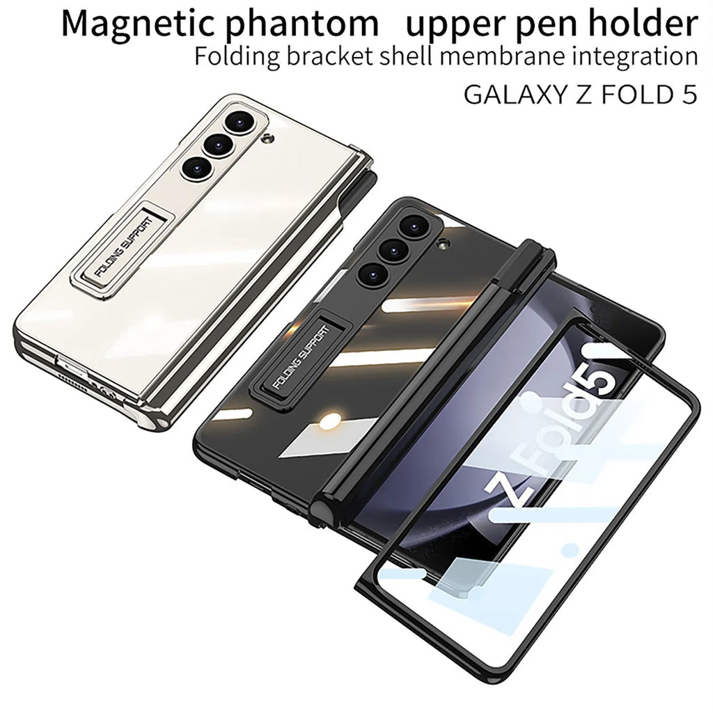 Electroplating transparent phantom magnetic pen holder phone case for Samsung Galaxy Z Fold5 in Holiday Blue hard PC shell