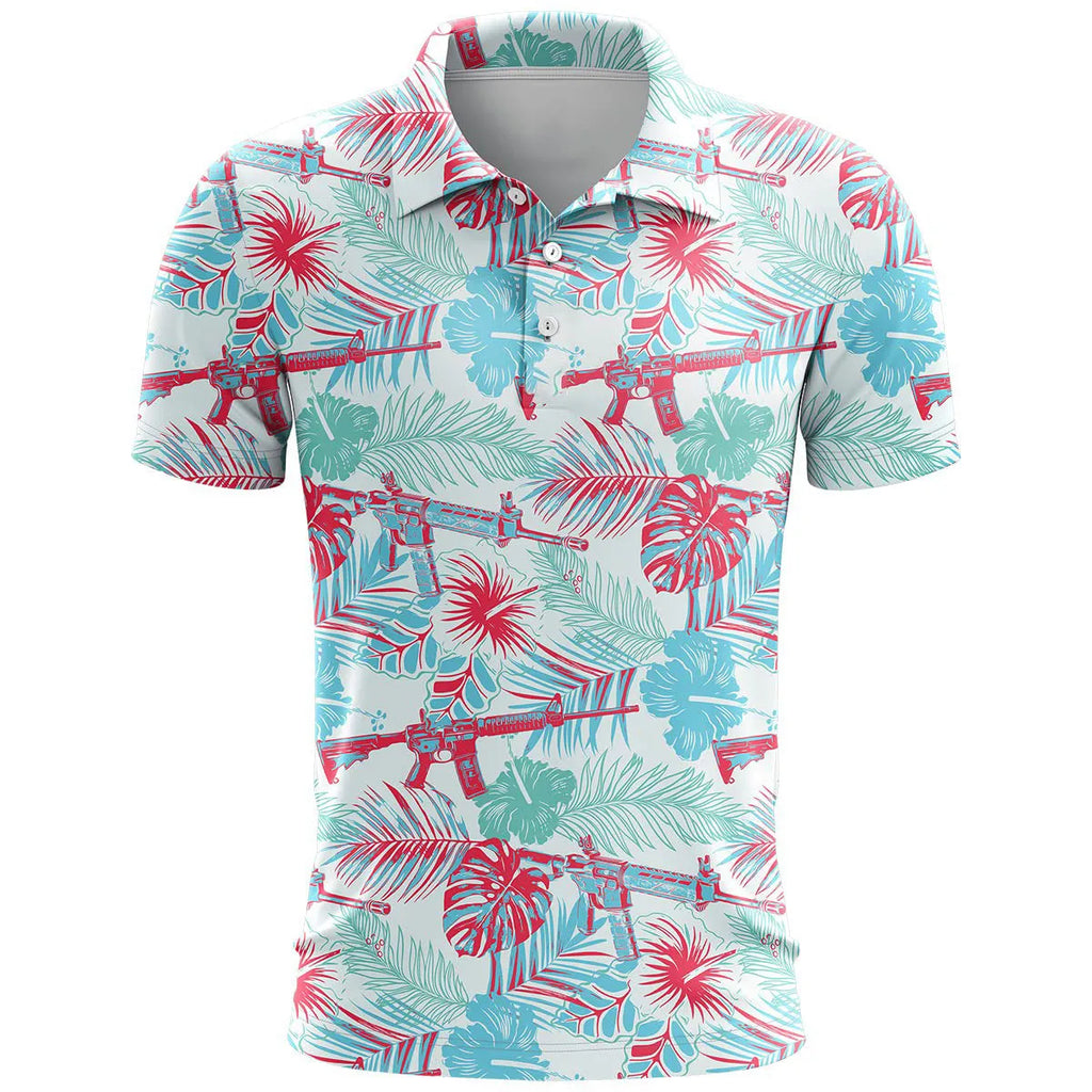 Man wearing a loose-fit grey 3D printed short sleeve sports T-shirt made from bird eye cloth.