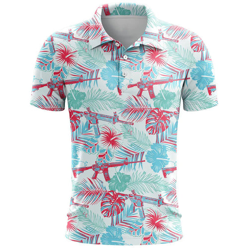 Man wearing a loose-fit grey 3D printed short sleeve sports T-shirt made from bird eye cloth.