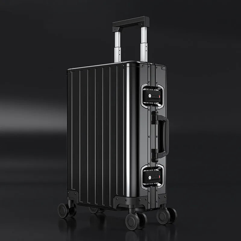 Aluminium magnesium alloy luggage with striped pattern and TSA combination lock in multiple colour options