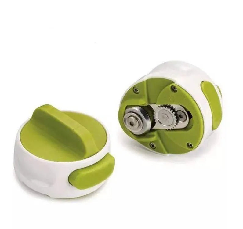 Green stainless steel bottle opener kitchen tool on countertop