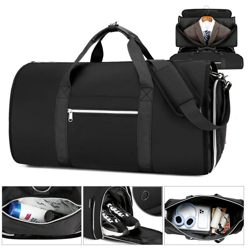 Grey Oxford cloth sports bag showing separate compartments for dry and wet storage items