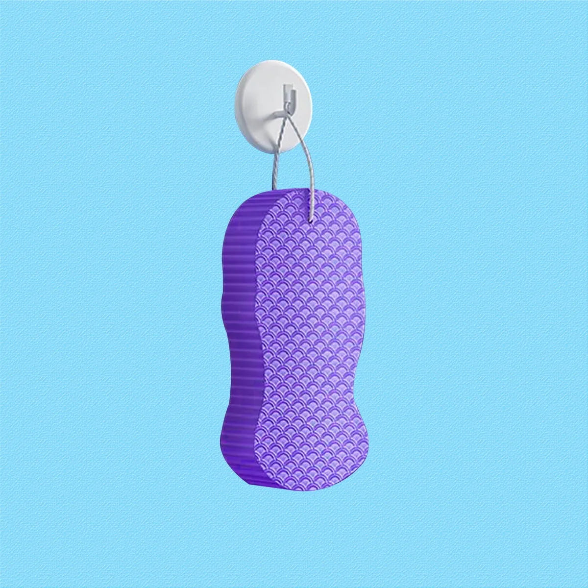3D fish scale pattern bath sponge in white, grey, pink or light blue colours for gentle exfoliation