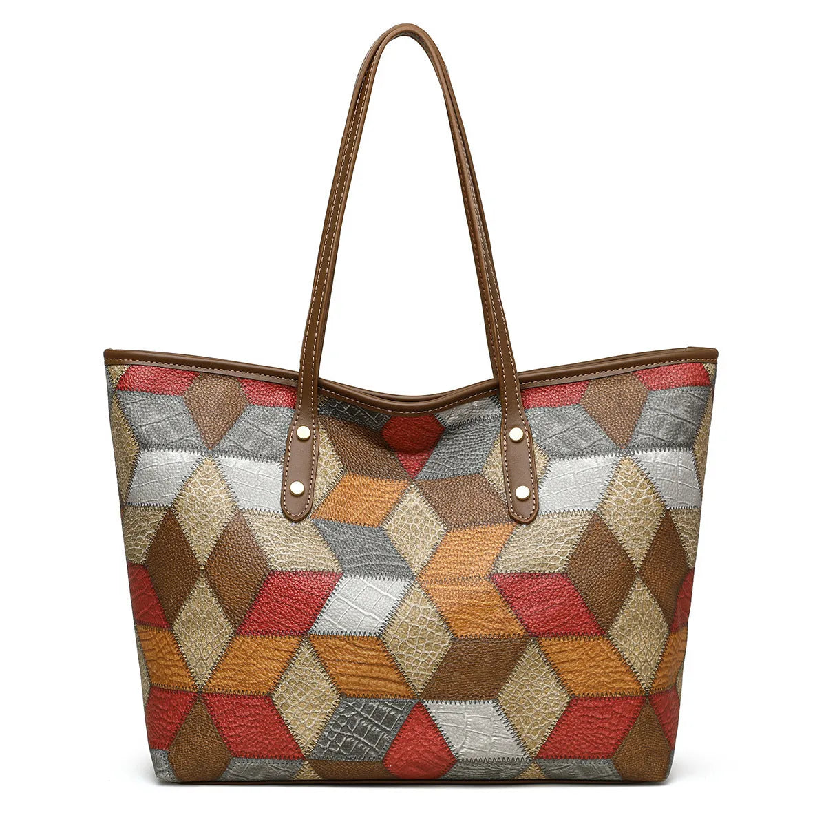 Women's PVC large capacity handbag in blue brown colour with sandwich pocket design