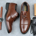Men's black leather lace-up business shoes with rubber sole on extended size range
