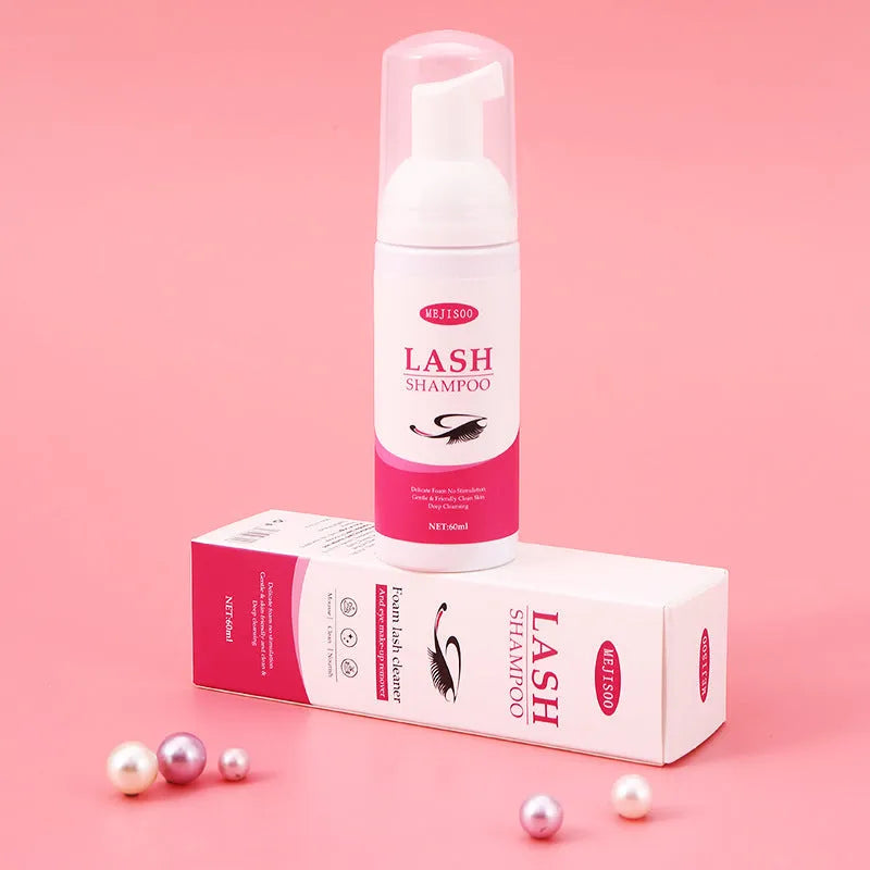 60ml bottle of lash shampoo mousse eyelash cleaning solution, 13.5cm tall.