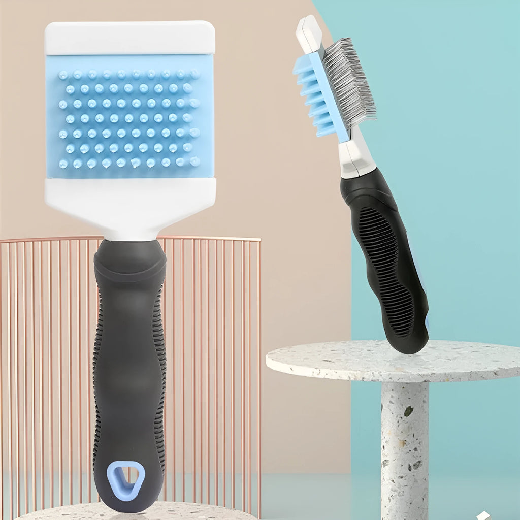 Blue plastic double-sided pet comb for dogs and cats grooming