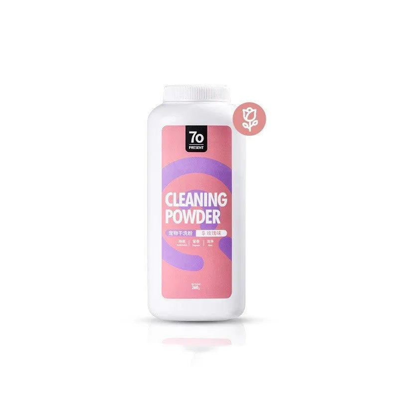 260g dog dry cleaning powder container measuring 15.5x5x6cm with three fragrance options