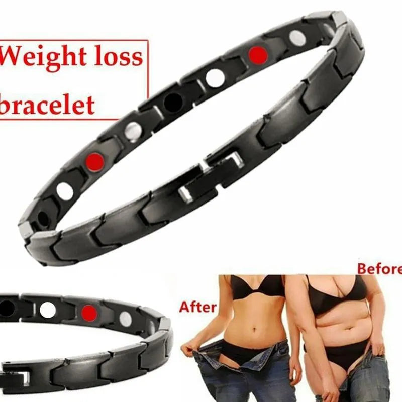 Metal rhombus therapy bracelet available in Black, Bronze, Gold, and Silver, with electroplated finish and optional 2pcs, 4pcs, or 8pcs sets.