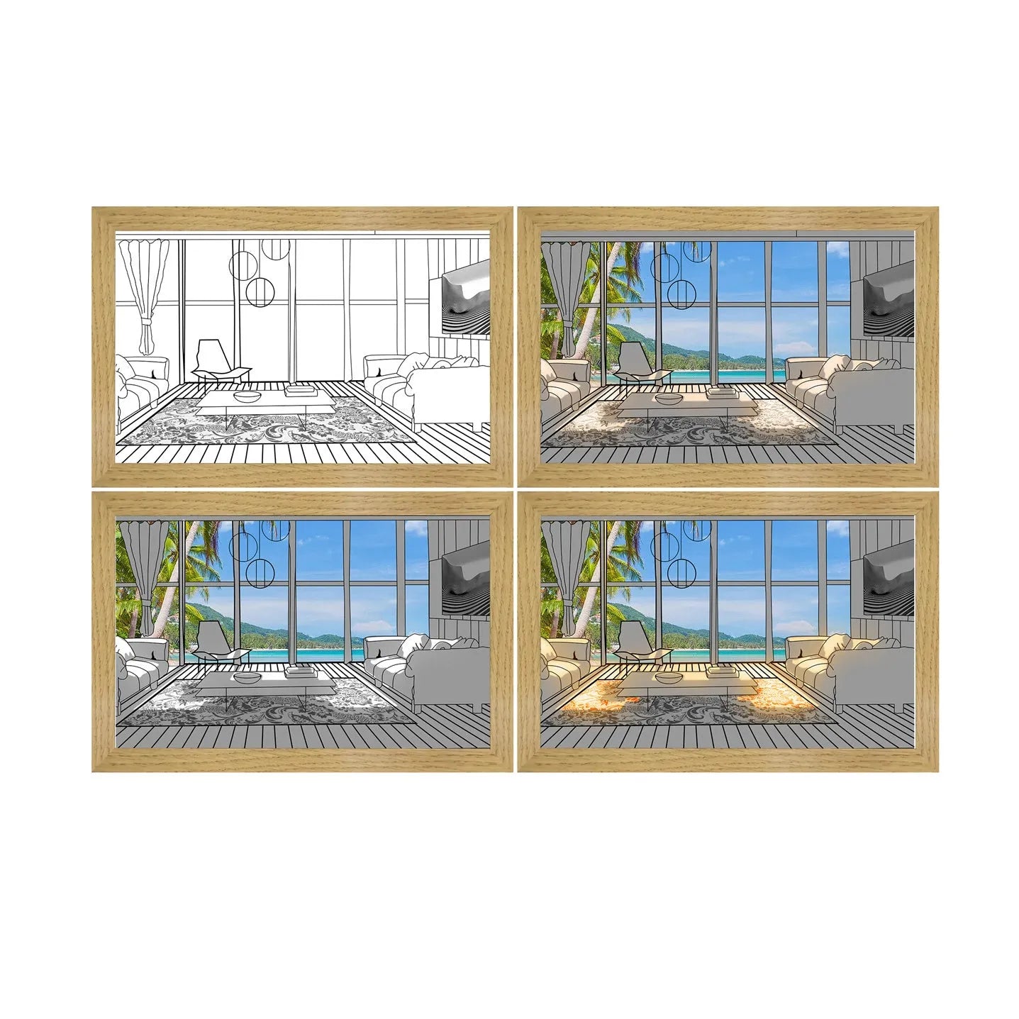 LED decorative light painting on a wood frame showing a scenic image with adjustable backlighting in three colour temperatures.