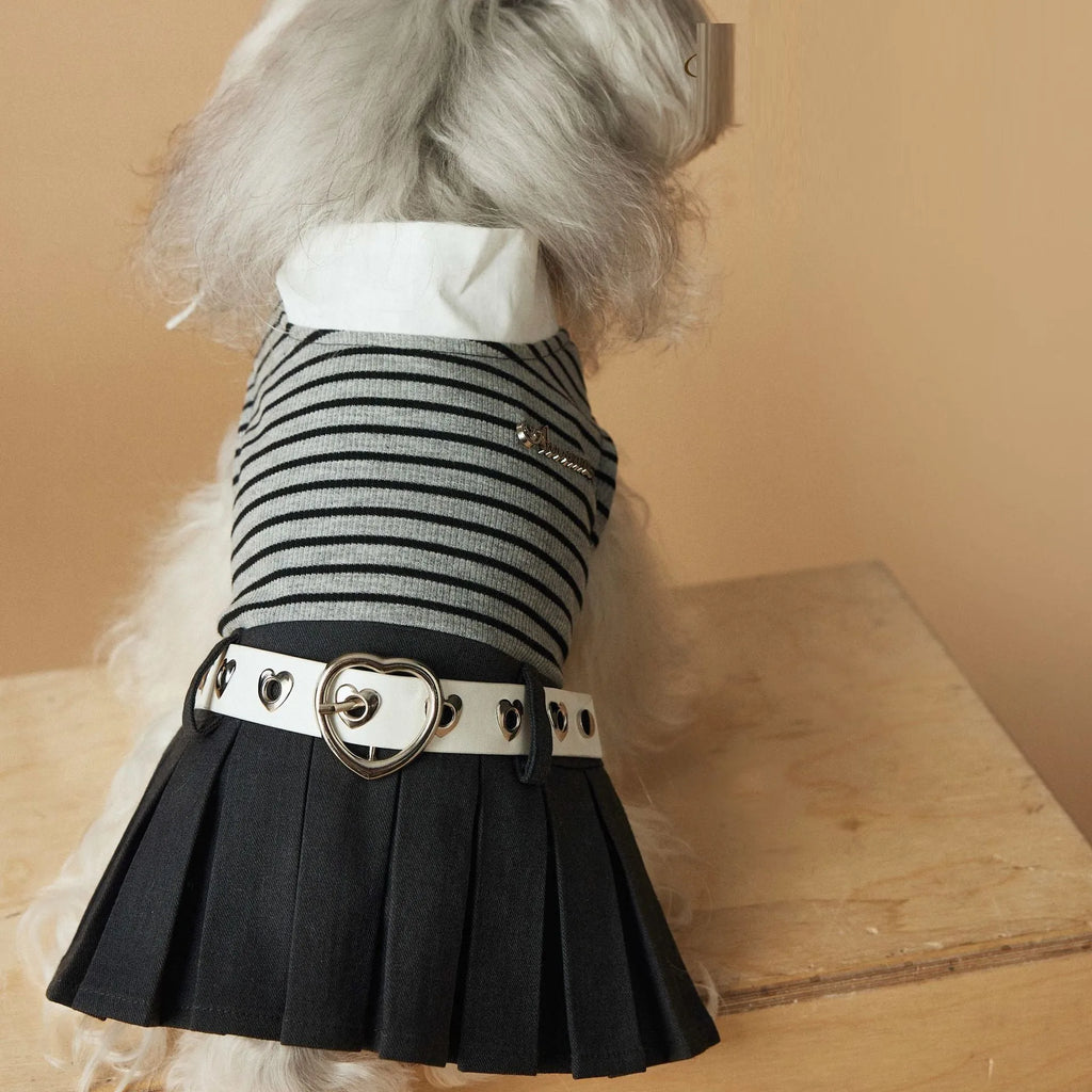 Striped dog dress for female dogs in polyester material, sizes XS to XXL, spring summer casual style