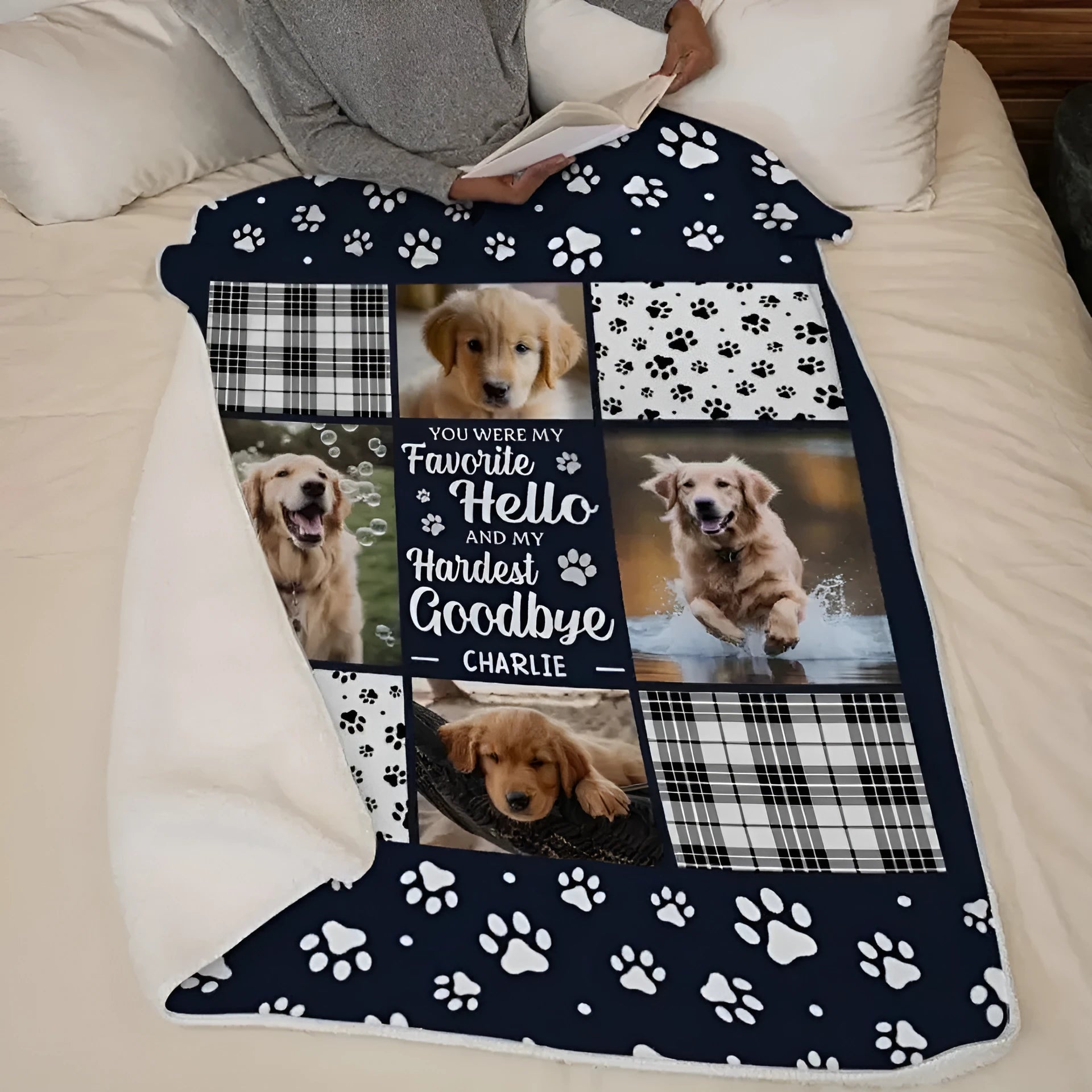 White soft flannel pet dog blanket showing polyester fabric texture and American style design