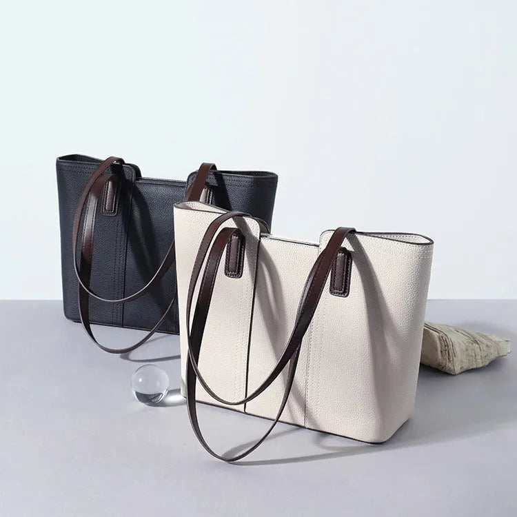 Women's genuine leather commuter shoulder bag in box-type shape with urban simplicity styling