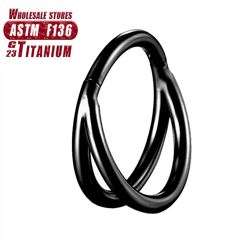 Titanium alloy nose ring or septum piercing in silver, available in multiple lengths and diamond-accented styles.