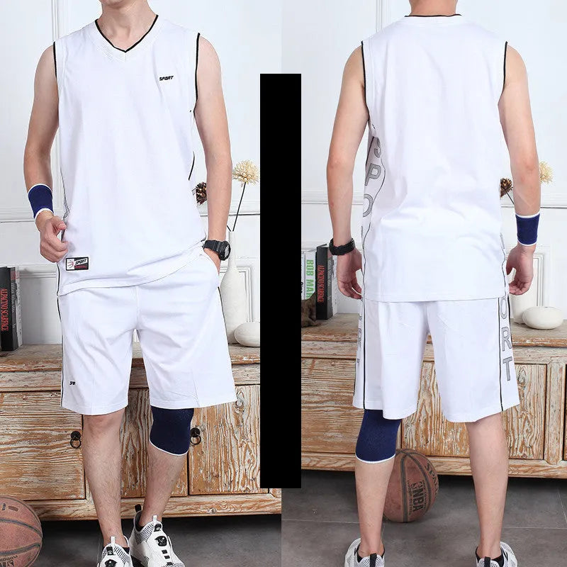 Men's cotton polyester sleeveless vest and five-point shorts sportswear set in black