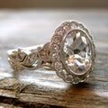 Geometric round zircon ring in white gold colour on copper base with full diamond plating