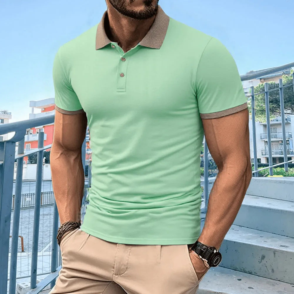 Short sleeve polo shirt with printed design and lapel collar in ice silk fabric