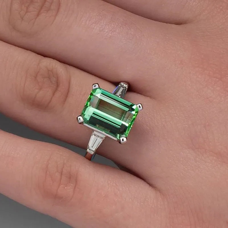 Square green electroplated copper ring on a white surface, geometric design, available in UK ring sizes No 6 to No 10