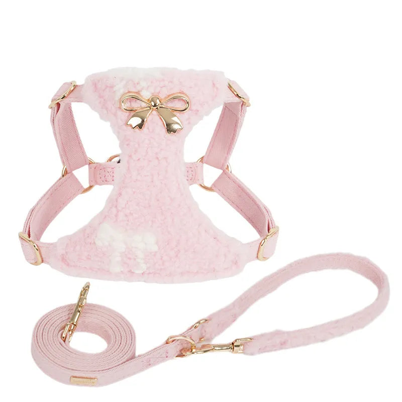 Dog fleece vest chest strap with hand holding rope in Ryukin pink colour, XXS size