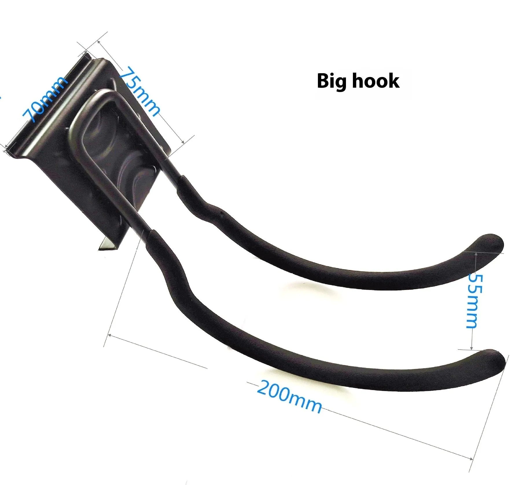 Heavy-duty carbon steel garage wall hook system with removable base plate and multiple hook options for tool storage