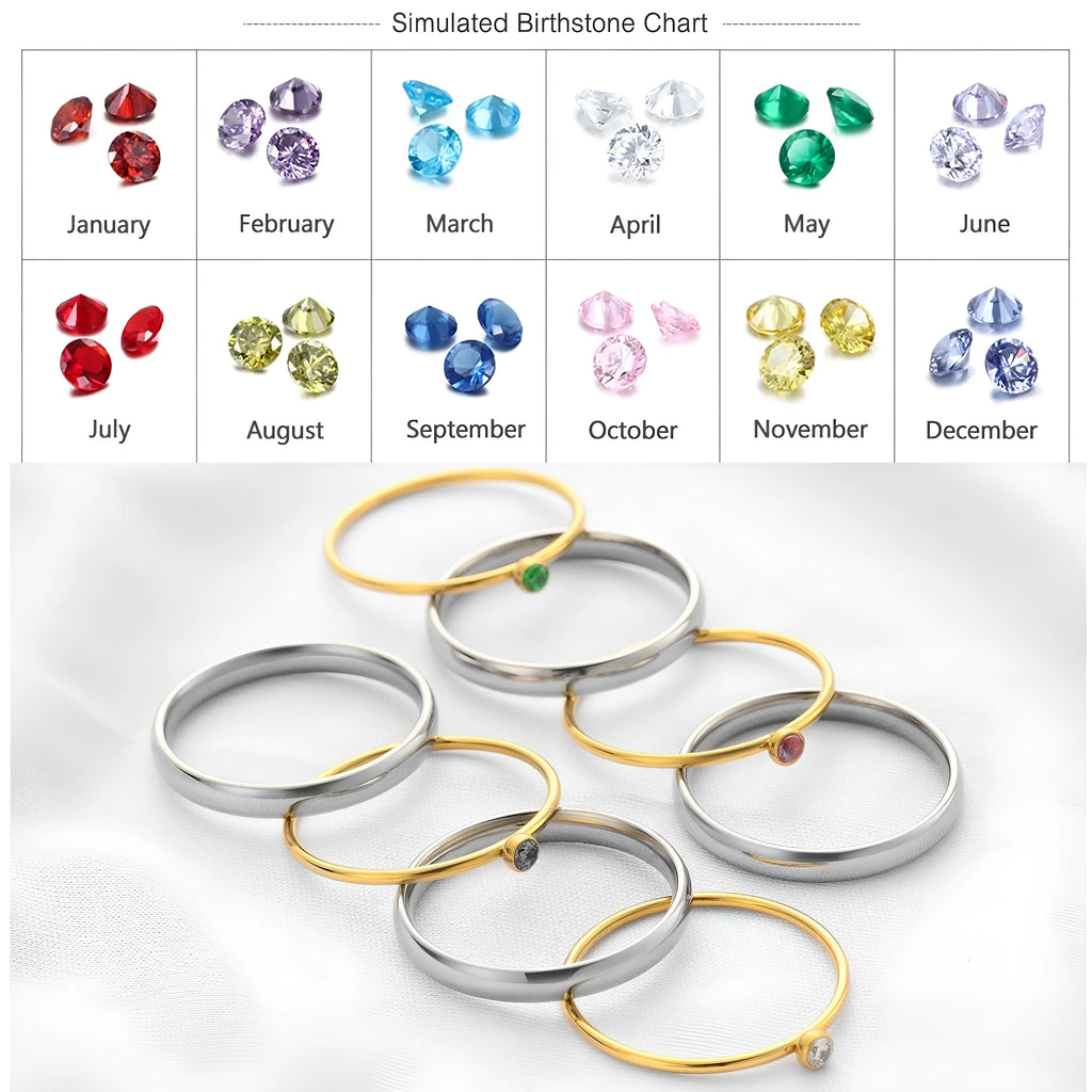 Geometric titanium steel ring with engraved detail and December birthstone colour combination on a finger.