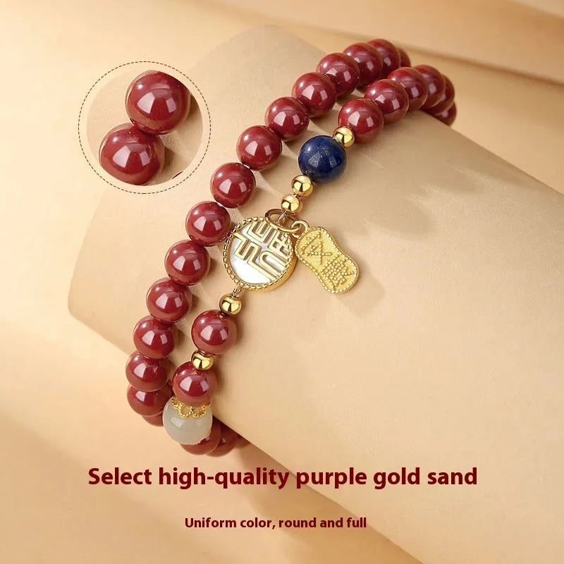 S925 sterling silver bracelet with white shell blessing card charm and cinnabar red accents