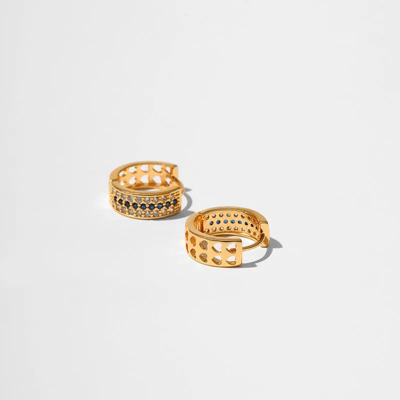 Round geometric women's earrings with gold electroplated finish on copper, colour KE1268
