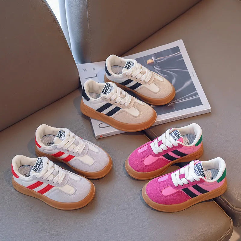 Boys' casual sneakers in artificial PU with rubber sole, lace-up fastening, available in black red rose red