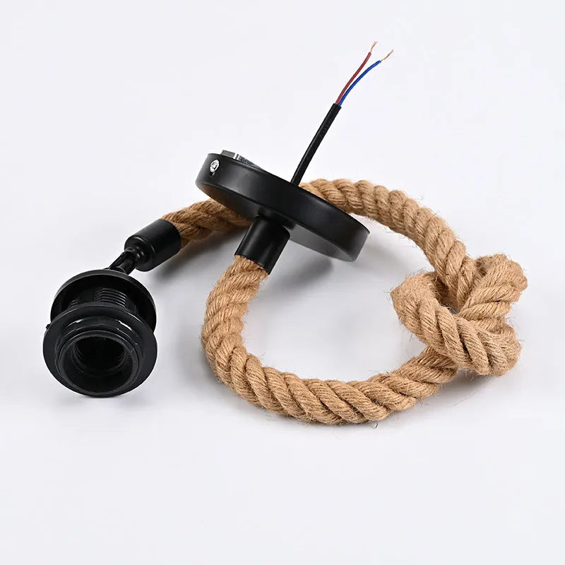 Single-head hemp rope pendant lamp shade with bakelite fitting and 1-metre cable