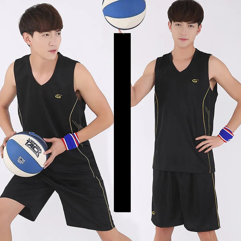Men's cotton polyester sleeveless vest and five-point shorts sportswear set in black