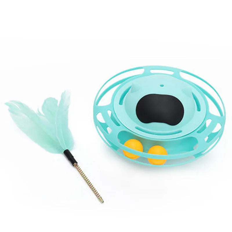 Pink cat tumbler turntable toy with stick attachment measuring 17cm by 10cm