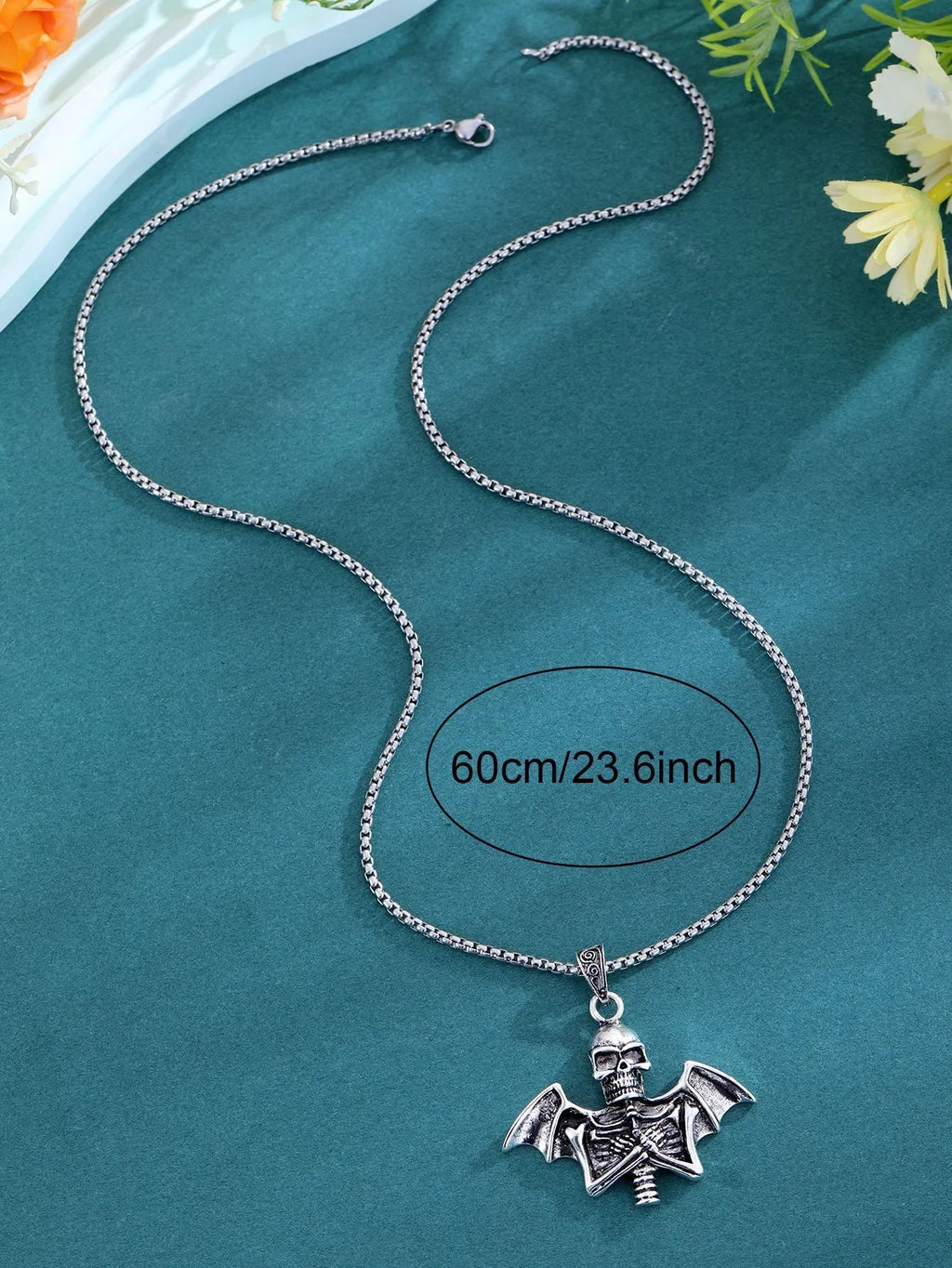 Angel skull retro punk men's collarbone chain necklace with skull pendant, listed colour Angel Skull Necklace