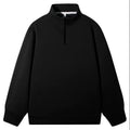Polyester stand collar zip-up sweatshirt in iron gray on a male model, loose fit, long sleeves